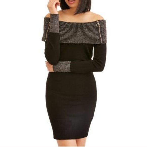 No Boundaries | Dresses | Nwt Neck Sweater Dress Black Gray With Zippers M  | Poshmark